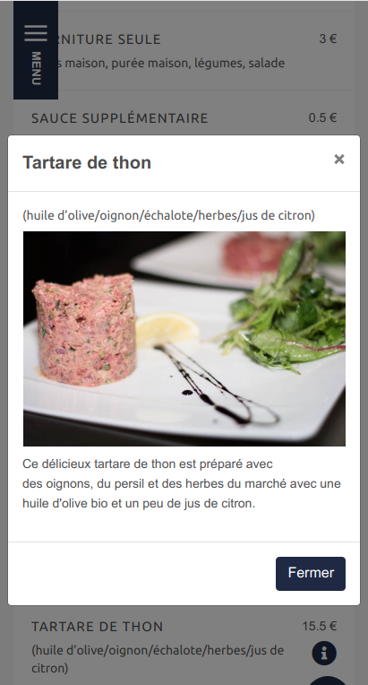 Description et photo de plat sur Simple Carte