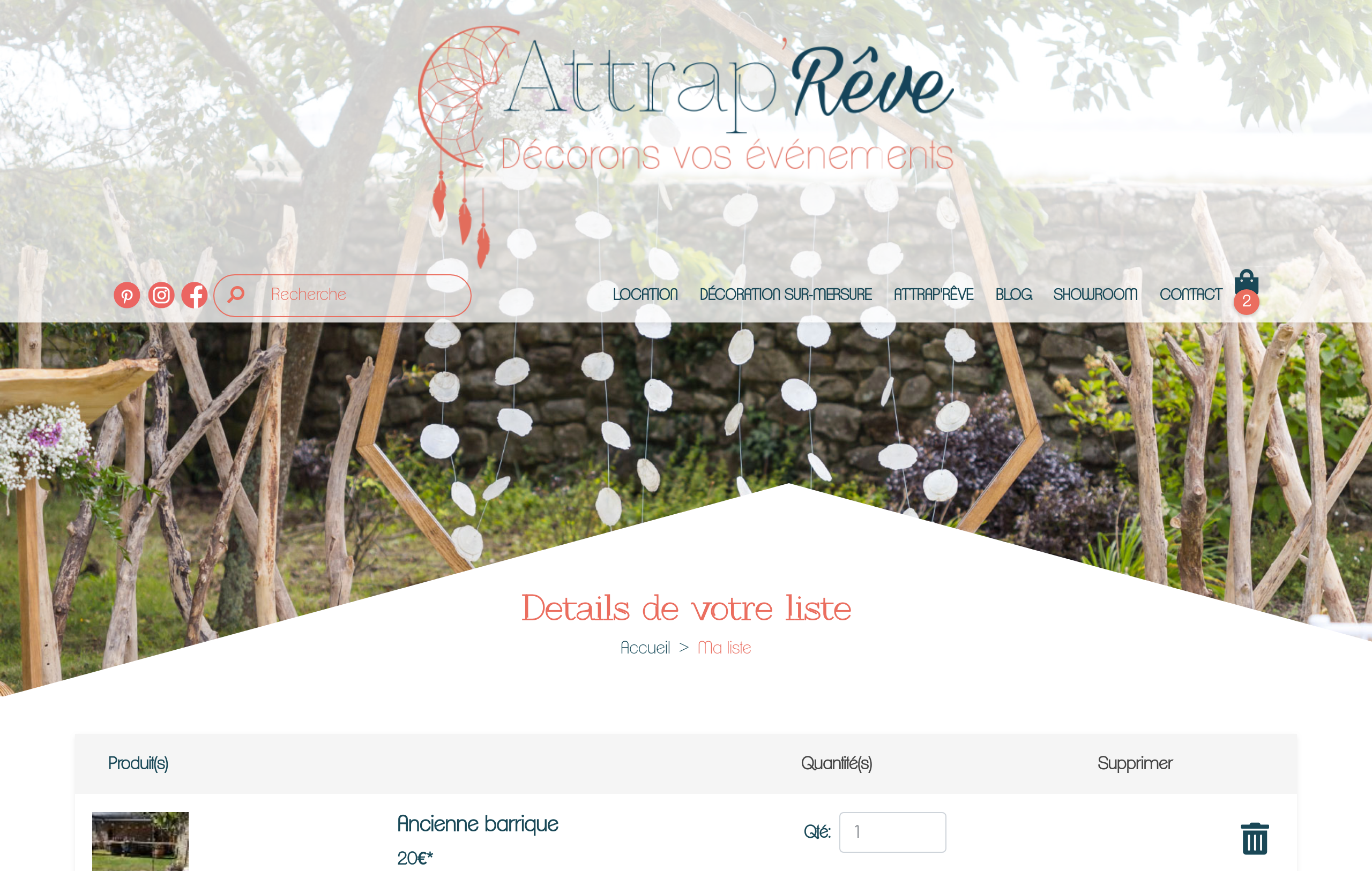Liste de souhaits pour le site catalogue Attrap'Rêve